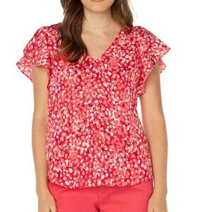 Liverpool Double V-Neck Short Flutter Sleeve Woven Blouse Size Medium